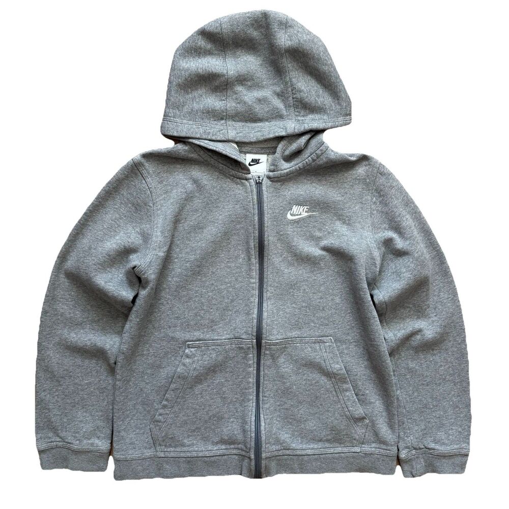 Nike Club Fleece Full Zip Hoodie Youth Large Gray Embroidered Logo Jacket